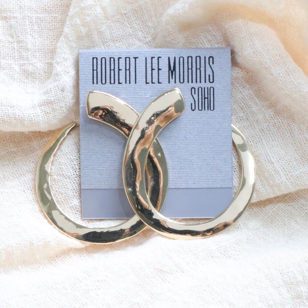 ROBERT LEE MORRIS GoldTone Crescent Hoop Earrings - Picture 1 of 3